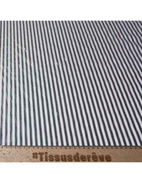 Popeline de coton - Rayure noir & argent