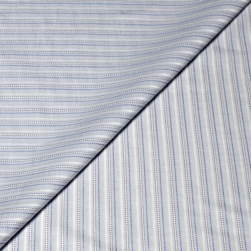 Tissu chemise 100% coton peigné - Rayure fantaisie bleu & blanc