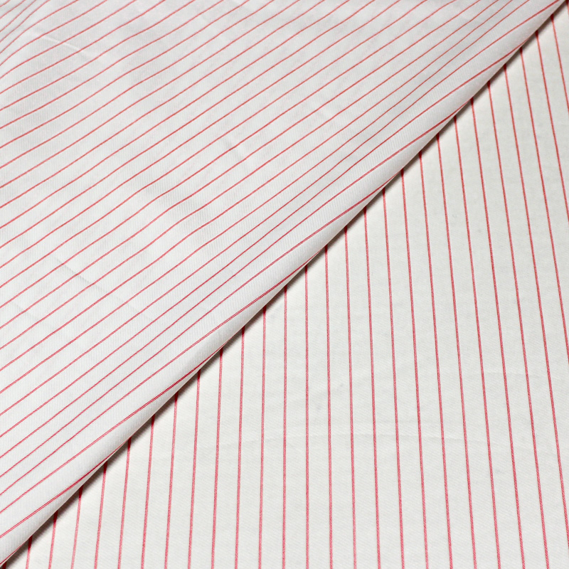 Tissu chemise 100% coton peigné - Rayures corail