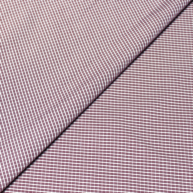 Popeline 100% coton peigné - Petits carreaux lie de vin