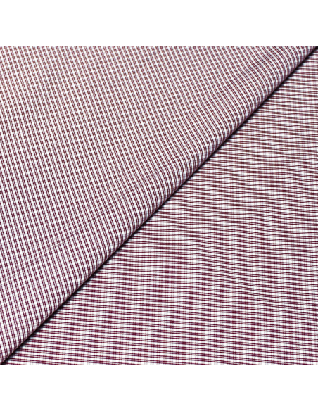 Popeline 100% coton peigné - Petits carreaux lie de vin