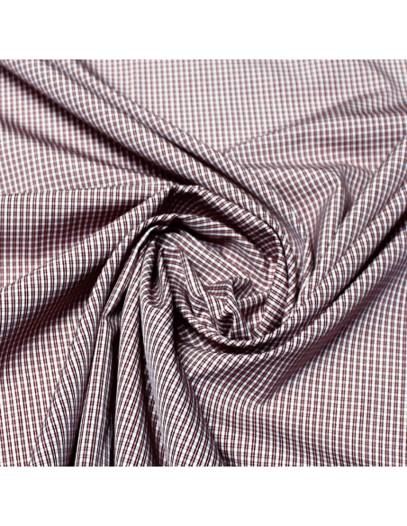 Popeline 100% coton peigné - Petits carreaux lie de vin