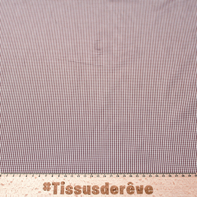 Popeline 100% coton peigné - Petits carreaux lie de vin