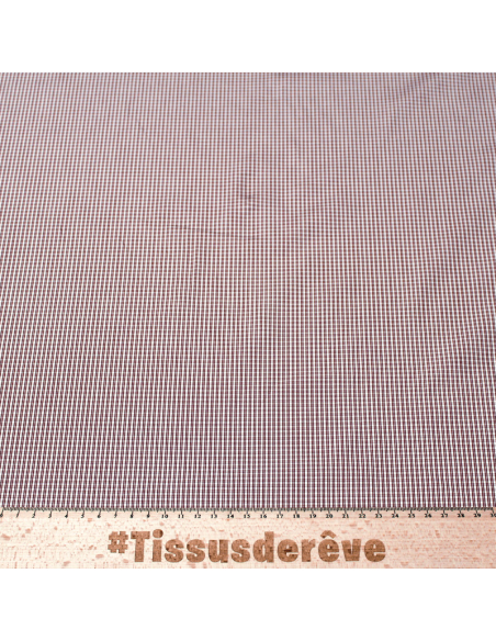 Popeline 100% coton peigné - Petits carreaux lie de vin