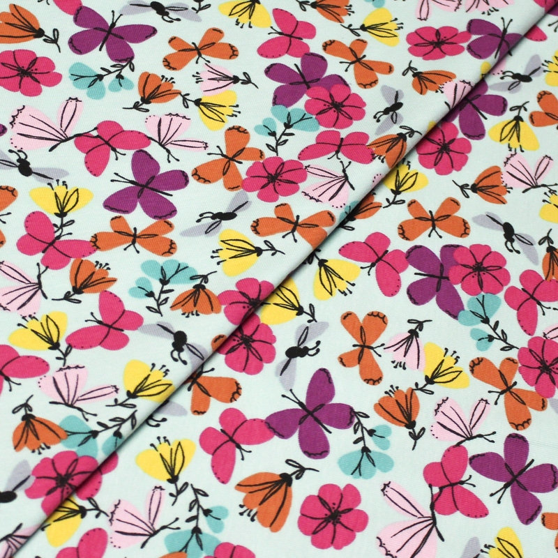 Jersey imprimé coton & élasthanne - Papillon multicolore