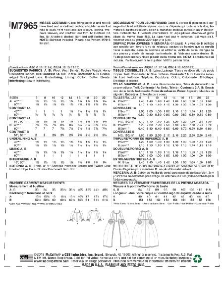 Patron McCall's 7965.A5 - Déguisement