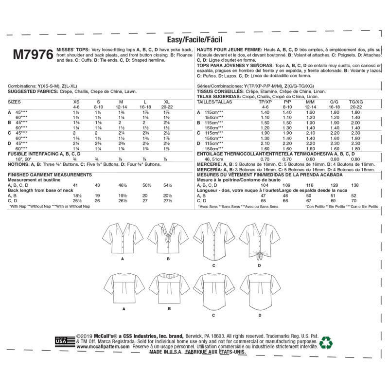 Patron McCall's 7976.Y - Hauts