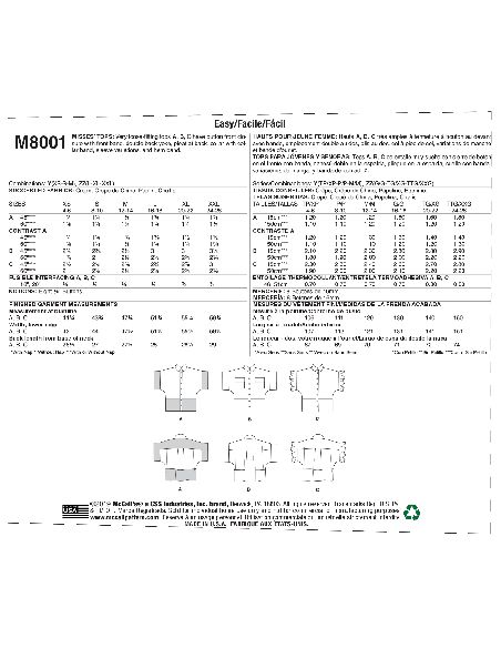 Patron McCall's 8001.Y - Hauts