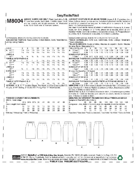 Patron McCall's 8004.A5 - Jupes