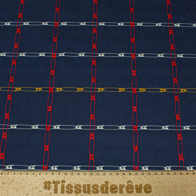 Popeline 100% coton - Epingle marine