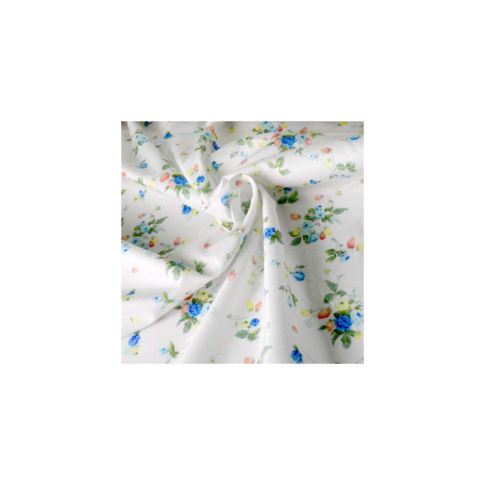 Tissu Coton imprimé fleurs sur fond blanc 