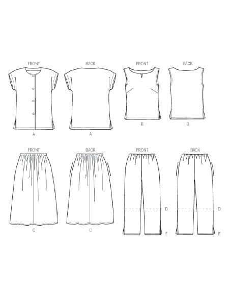 Patron McCall's 8159.KK - Chemise, haut, jupe et pantalon