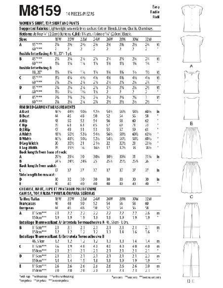 Patron McCall's 8159.KK - Chemise, haut, jupe et pantalon