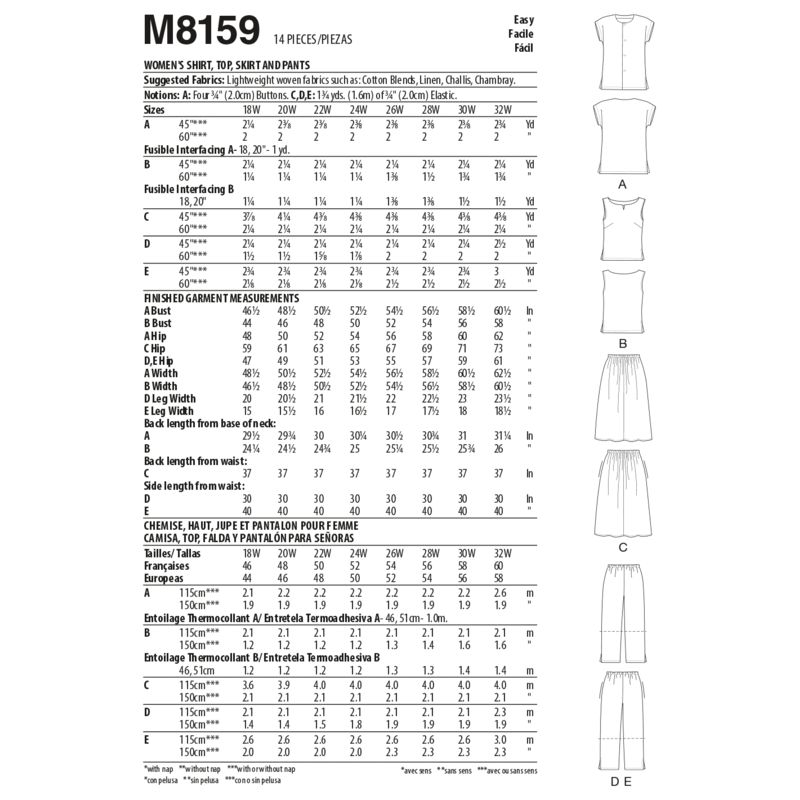 Patron McCall's 8159.KK - Chemise, haut, jupe et pantalon