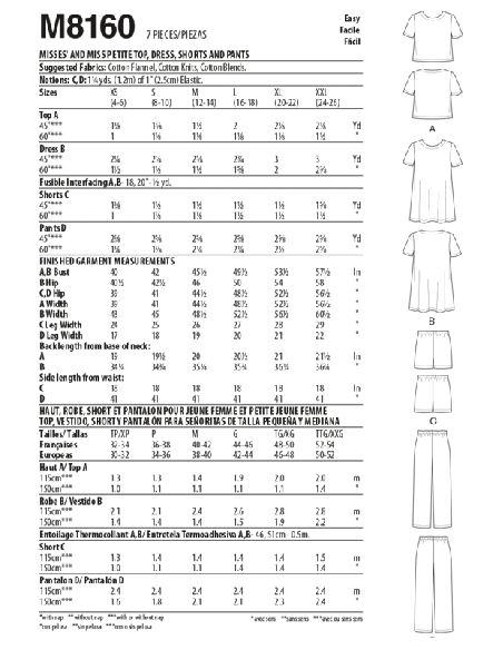 Patron McCall's 8160.A - Haut, robe, short et pantalon