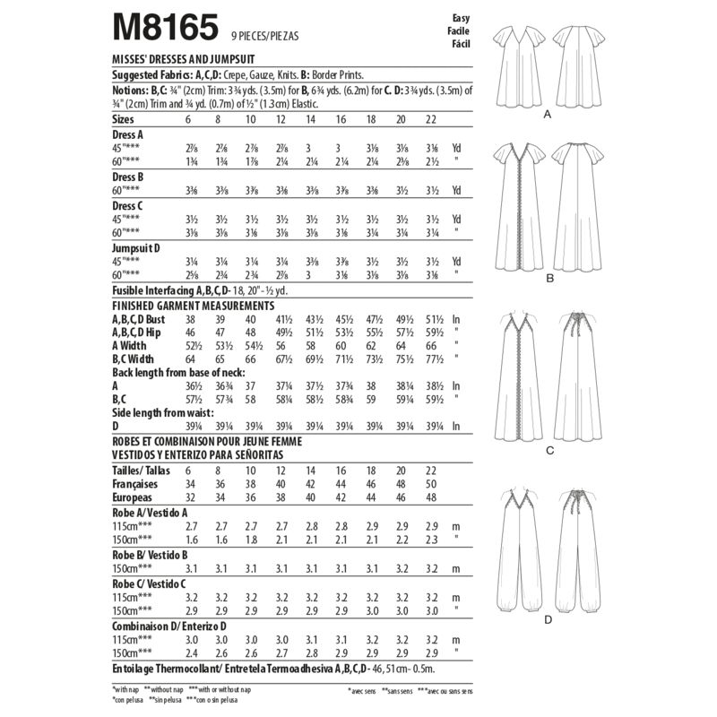 Patron McCall's 8165.A5 - Robes et combinaison