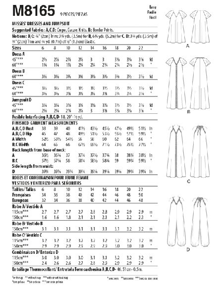 Patron McCall's 8165.A5 - Robes et combinaison
