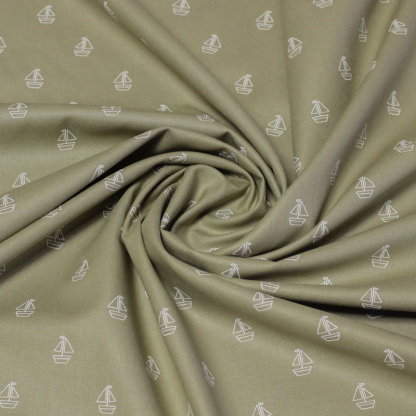 Popeline 100% coton - Voilier fond vert lichen 2