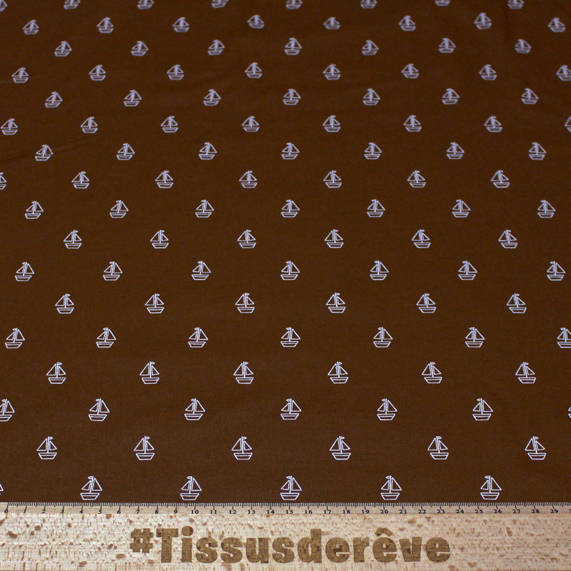 Popeline 100% coton - Voilier fond marron