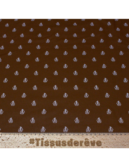 Popeline 100% coton - Voilier fond marron
