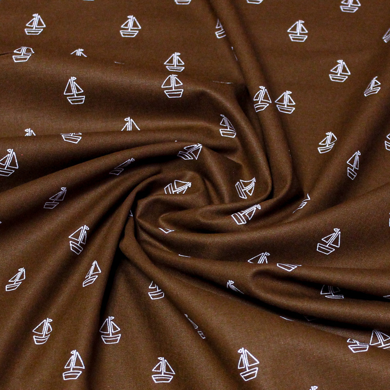 Popeline 100% coton - Voilier fond marron