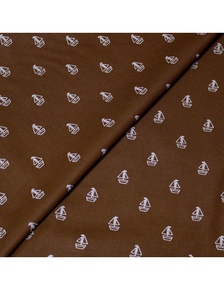 Popeline 100% coton - Voilier fond marron