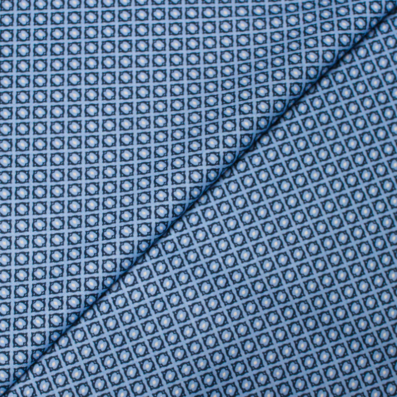 Popeline 100% coton - Mosaïque bleu