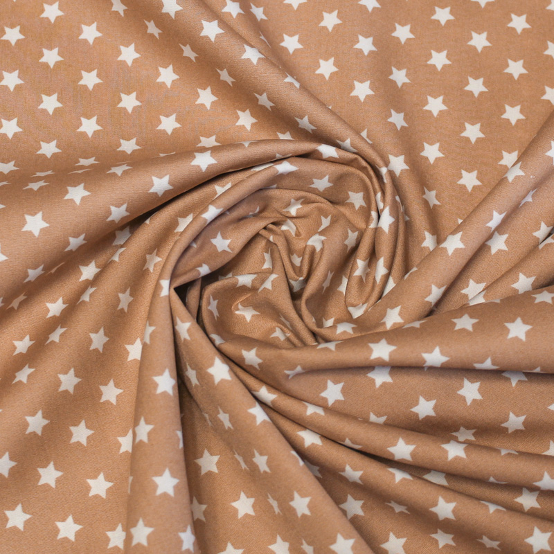 Popeline 100% coton - Etoile fond beige