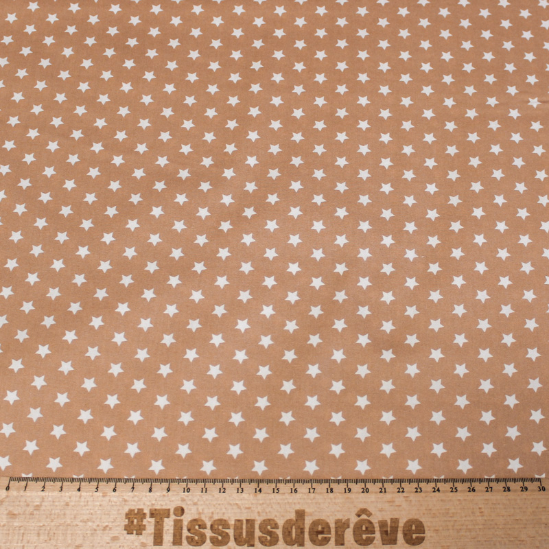 Popeline 100% coton - Etoile fond beige