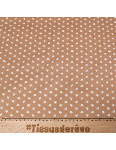 Popeline 100% coton - Etoile fond beige