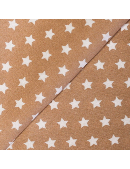 Popeline 100% coton - Etoile fond beige