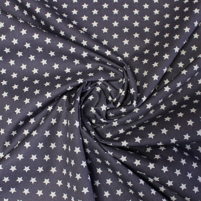 Popeline 100% coton - Etoile fond gris apia