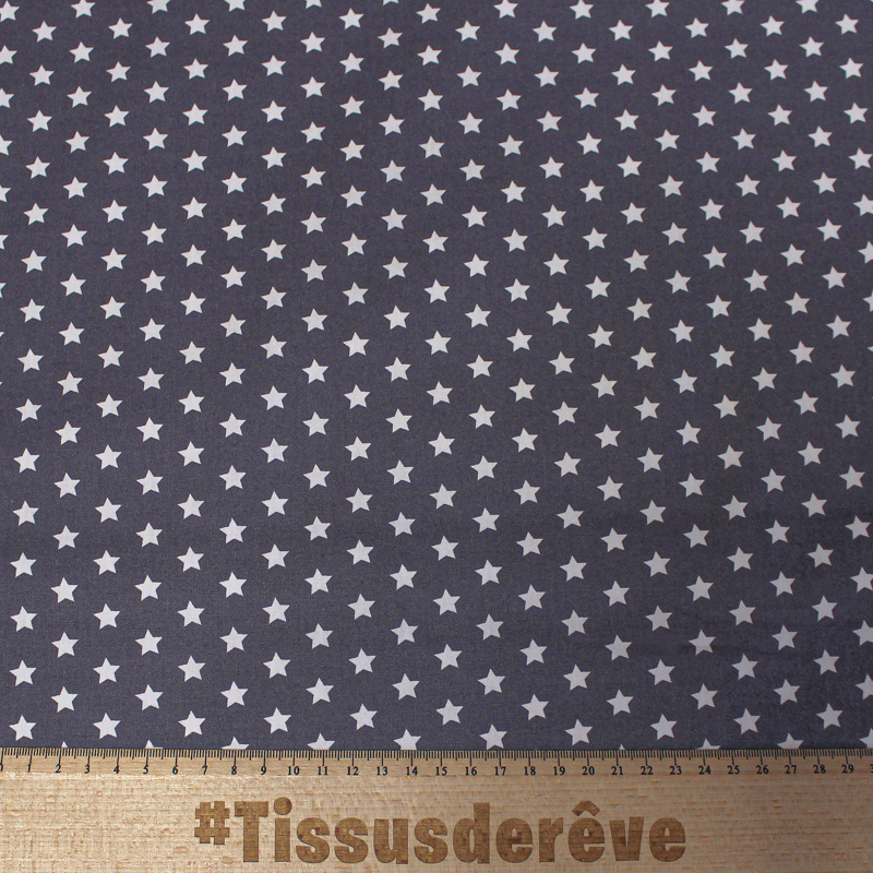 Popeline 100% coton - Etoile fond gris apia