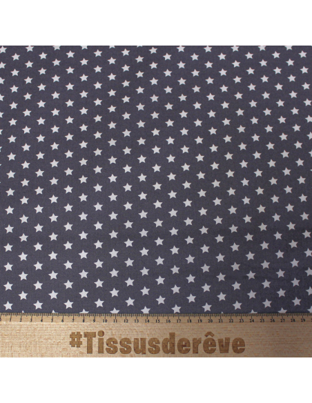 Popeline 100% coton - Etoile fond gris apia