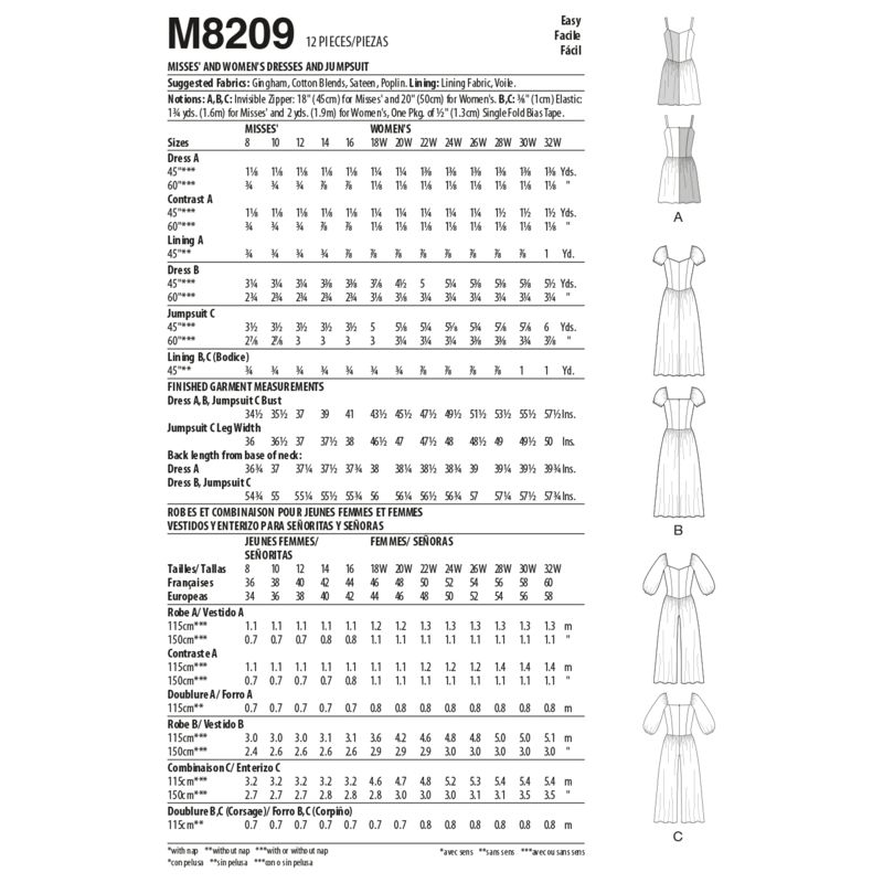 Patron McCall's 8209.B5 - Robes et combinaison