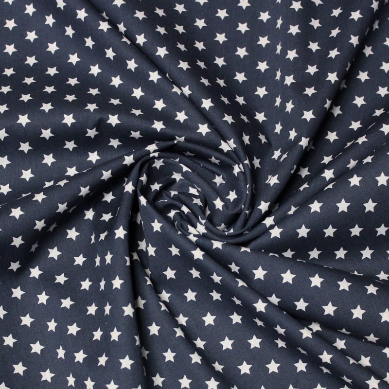 Popeline 100% coton - Étoile fond gris foncé