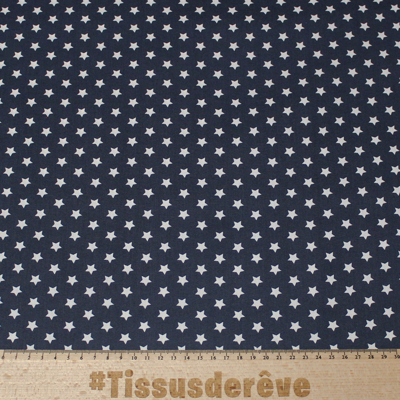 Popeline 100% coton - Étoile fond gris foncé