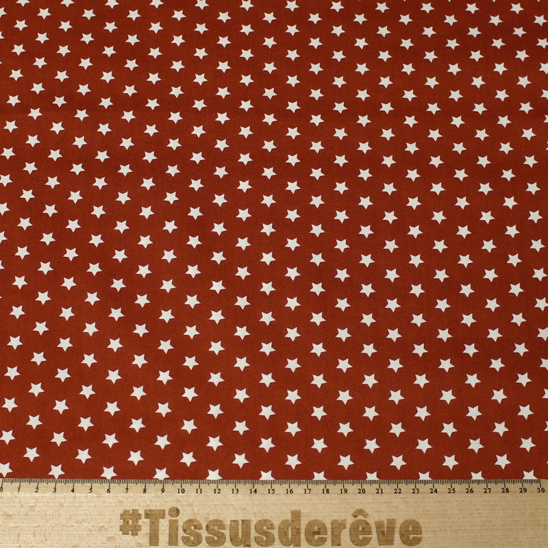 Popeline 100% coton - Etoile fond brique