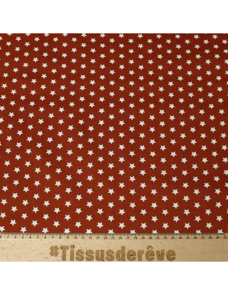 Popeline 100% coton - Etoile fond brique
