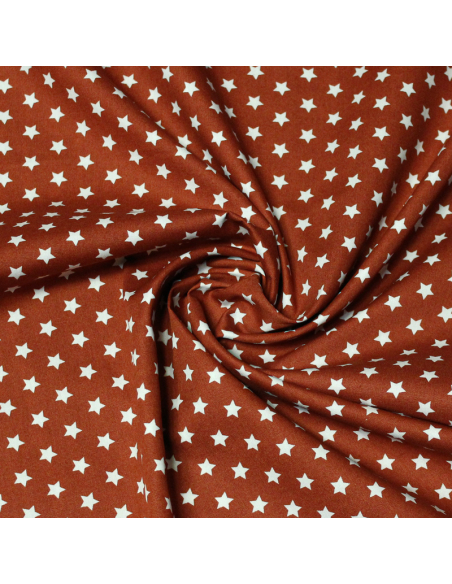 Popeline 100% coton - Etoile fond brique