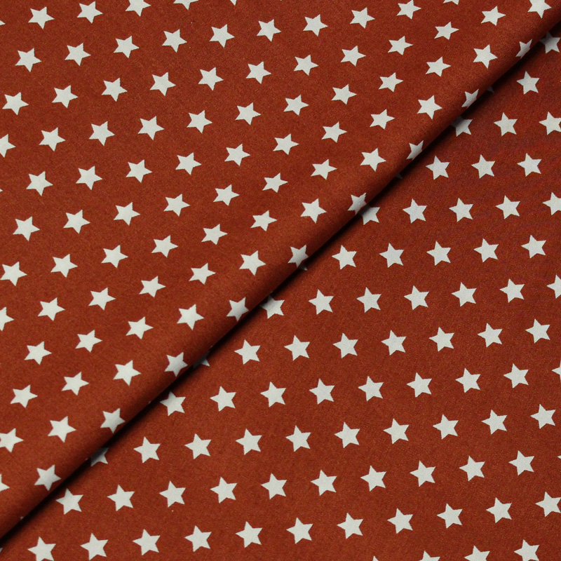 Popeline 100% coton - Etoile fond brique