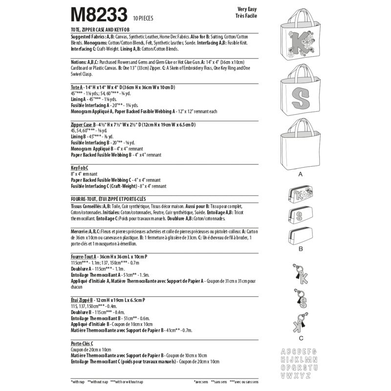 Patron McCall's 8233.OS - Fourre-tout, étui-zippé et porte-clés