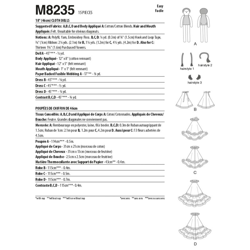 Patron McCall's 8235.OS - Poupée de chiffon de 46cm