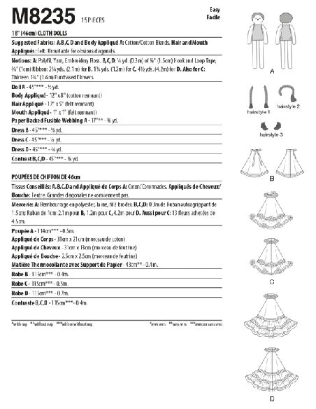 Patron McCall's 8235.OS - Poupée de chiffon de 46cm
