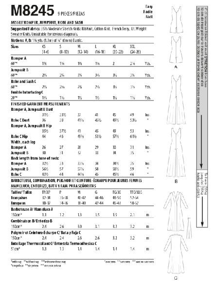 Patron McCall's 8245.A - Barboteuse, combinaison, robe de chambre