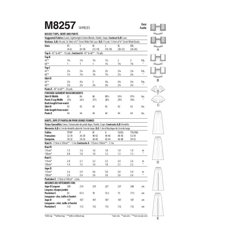 Patron McCall's 8257.Y - Hauts, jupe et pantalon