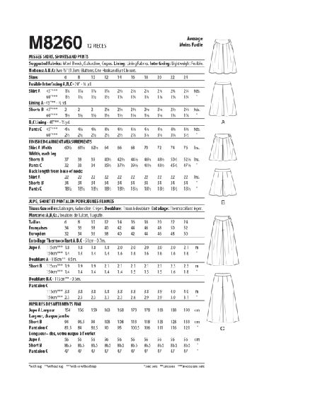 Patron McCall's 8260.A5 - Jupe, short et pantalon