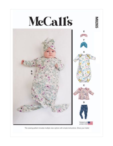 Patron McCall's 8265.YA5 - Chemise de nuit, haut, pantalon, bandeau et bonnet