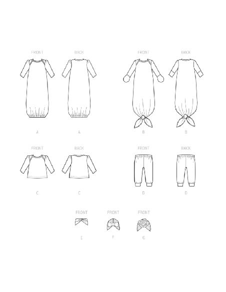 Patron McCall's 8265.YA5 - Chemise de nuit, haut, pantalon, bandeau et bonnet