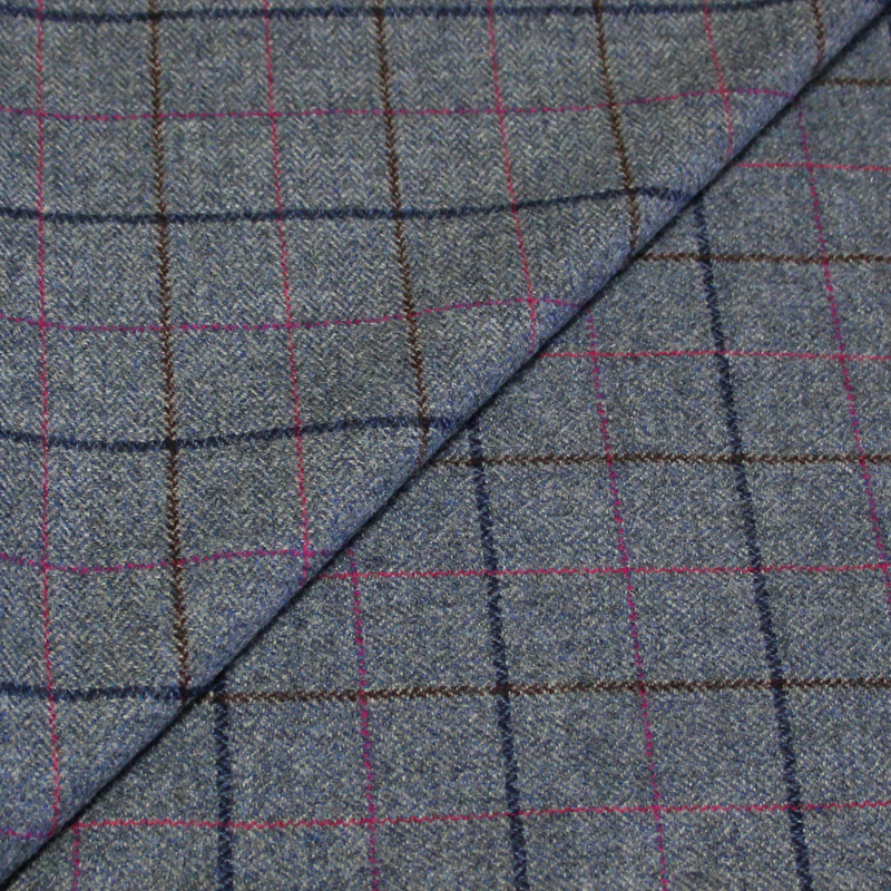 Tweed 100% laine - Carreaux multicolore fond bleu